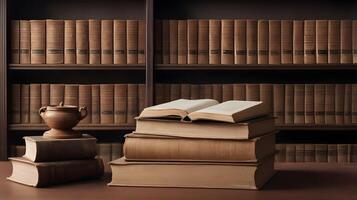 A distinguished scholarly space with shelves of classic texts and American documents, leaving room for Presidents Day copy. photo
