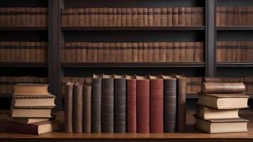 A refined library atmosphere with classic books and historical American records, perfect for Presidents Day content. photo
