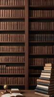 A traditional scholarly setting with books and historical American documents, leaving room to add Presidents Day copy. photo
