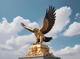 A sharp shot of a golden eagle statue, wings spread wide, with soft clouds in the background, perfect for Presidents Day text. photo