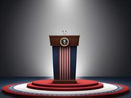 A detailed presidential podium, highlighted by spotlights and a minimal patriotic design, ideal for adding Presidents Day content. photo