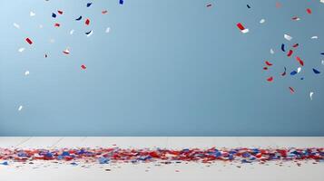 A joyful background of red, white, and blue confetti, gently cascading, with an open area in the center for Presidents Day text. photo