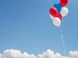 A sky scattered with red, white, and blue balloons rising, offering a spot for bold Presidents Day content. photo