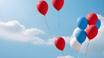 A colorful sky of red, white, and blue balloons floating upward, perfect for overlaying bold Presidents Day text. photo