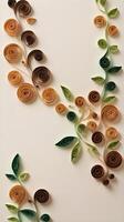 Earthy spirals in green and brown, shaped like leaves and vines, with an open area for balanced copy. photo