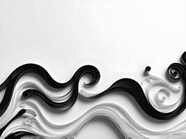 Black and white quilled paper strips arranged in smooth wave patterns, providing room for text. photo