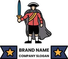 man in a red coat holding a sword and a cape vector
