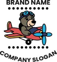 A bear is flying a red airplane with a blue propeller vector