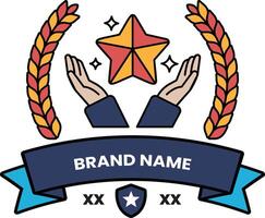 A logo with a star and two hands holding it vector