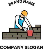 A man is building a wall with a bucket vector