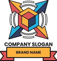 A colorful logo with arrows pointing to the corners of a cube vector