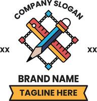 A company logo with a pencil and ruler vector