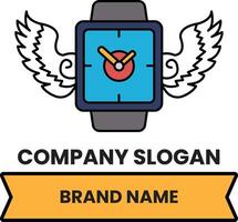 watch with wings on it and the words company slogan brand name vector