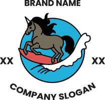 A horse is riding a surfboard in the ocean vector