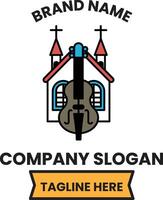 A guitar is on top of a house with a church in the background vector