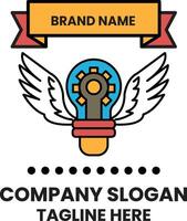 A logo of a light bulb with wings and the words Brand Name written above it vector
