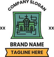 A green building with a cross on it vector
