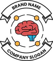A red brain with a blue stem is surrounded by a white banner that says Brand Na vector