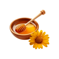 Bowl of honey with honeycomb and flower on transparent background png