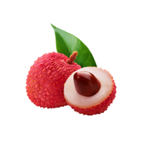 Ripe Lychee fruit with leaf on transparent background png