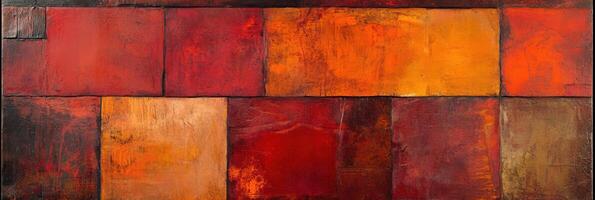 Abstract texture with warm red and orange paint on canvas wall art design photo
