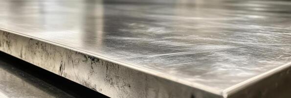 Close-up of a brushed metal surface showing detailed scratches and texture photo