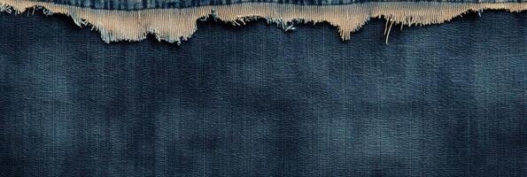 Frayed denim fabric texture with rough edges showcasing textiles and fashion material photo