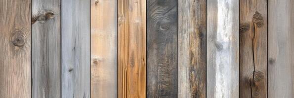 Natural wooden planks in varied aged colors for rustic texture background photo