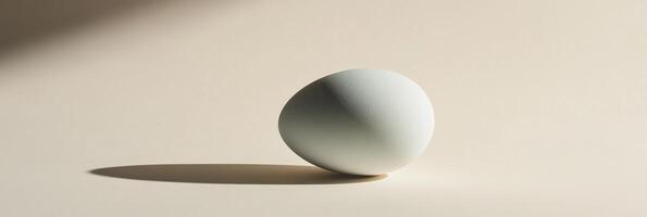 Single egg with subtle shadow on minimalistic beige background photo