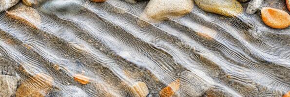 Flowing water over smooth river stones creating a natural texture pattern photo