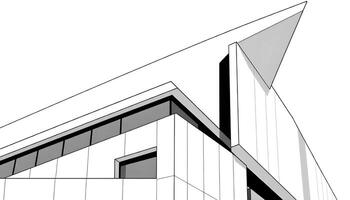 A drawing of a building with a triangular roof photo