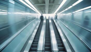 An escalator moving down a long hallway photo