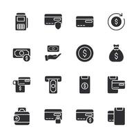 A set of black and white icons for various payment methods vector