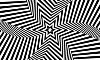 Optical illusion white star tunnel on black background. gradient twisted spirals. simple pattern stripes. vector