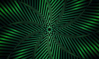 Optical illusion green star tunnel on black background. gradient twisted spirals. shiny soft light. vector