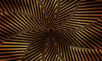 Optical illusion gold star tunnel on black background. gradient twisted spirals. shiny burst stars. vector