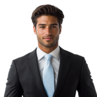 Stylish man in a dark pinstriped suit with a professional look, isolated on transparent background png