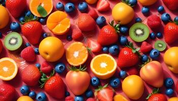A colorful assortment of fruit is shown photo
