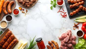 A table with various types of meat and vegetables photo