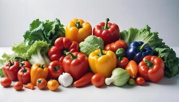 A pile of colorful vegetables on a white background photo