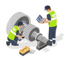 Engineer and Technicians Maintenance machine team service industry working concept isometric isolated vector