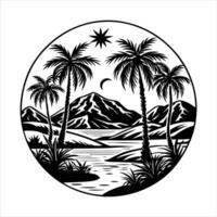 Desert oasis with palm trees and water vector