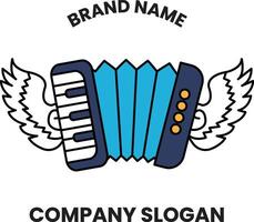 A blue and white accordion with wings on either side vector