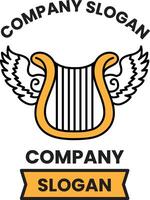 A company logo with a stringed instrument and wings vector