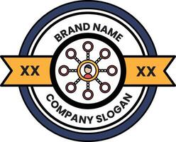 A logo for a company with a person in the center vector