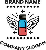 A bottle with a blue and red cap with wings on it vector