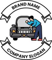 A man is working on a car vector