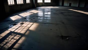 An empty room with a lot of sunlight coming through the windows photo