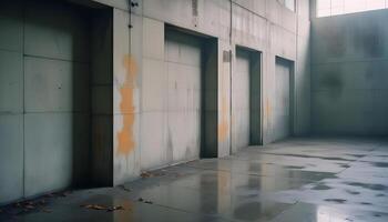 An empty room with several doors and a window photo
