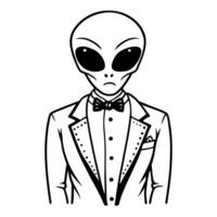 alien in tuxedo formal extraterrestrial, black and white illustration unusual being in suit and bow tie vector